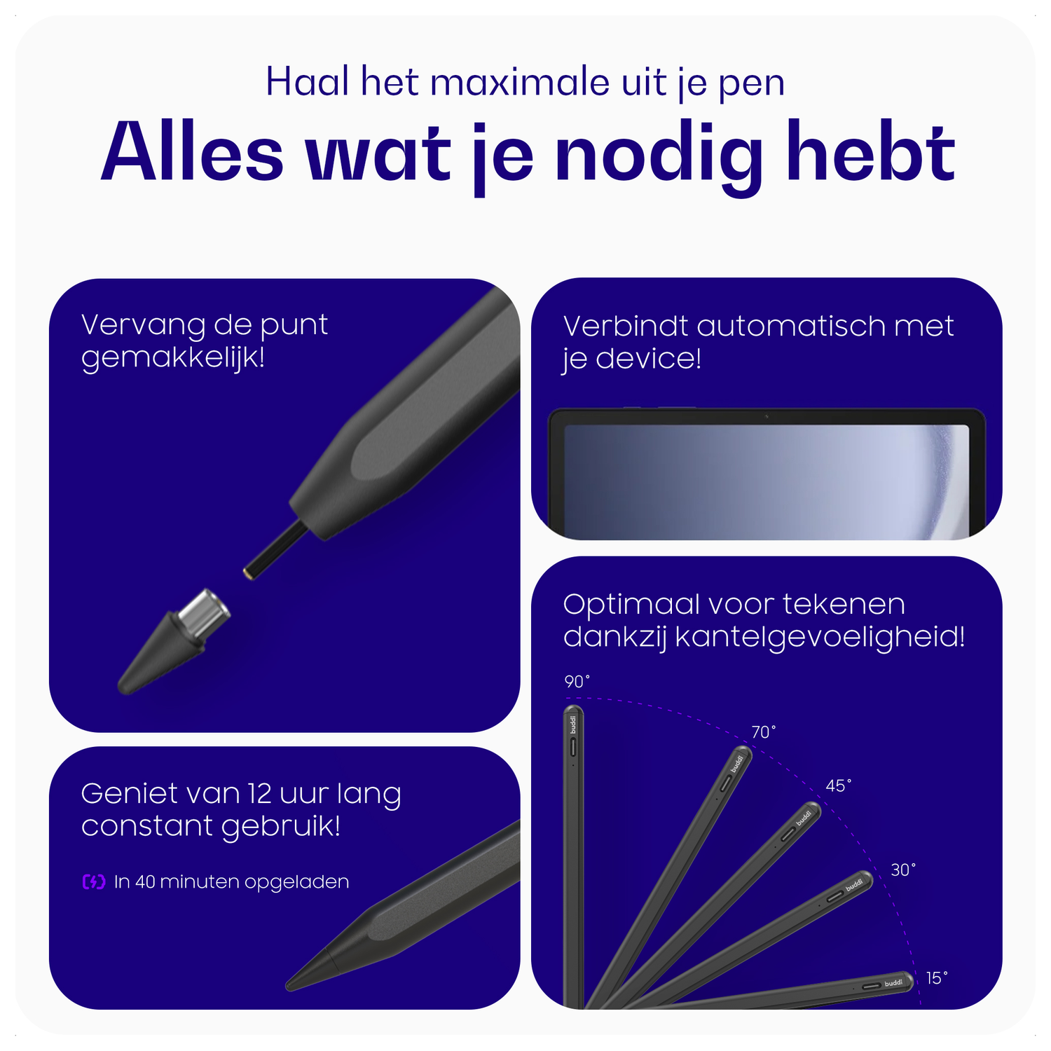 Buddi Flow 2 Universele Stylus Pen voor Android en iPad Zwart afbeelding 6