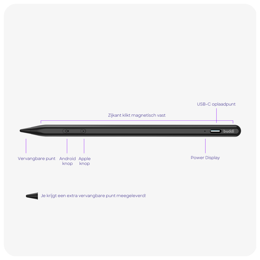 Buddi Flow 2 Universele Stylus Pen voor Android en iPad Zwart afbeelding 2