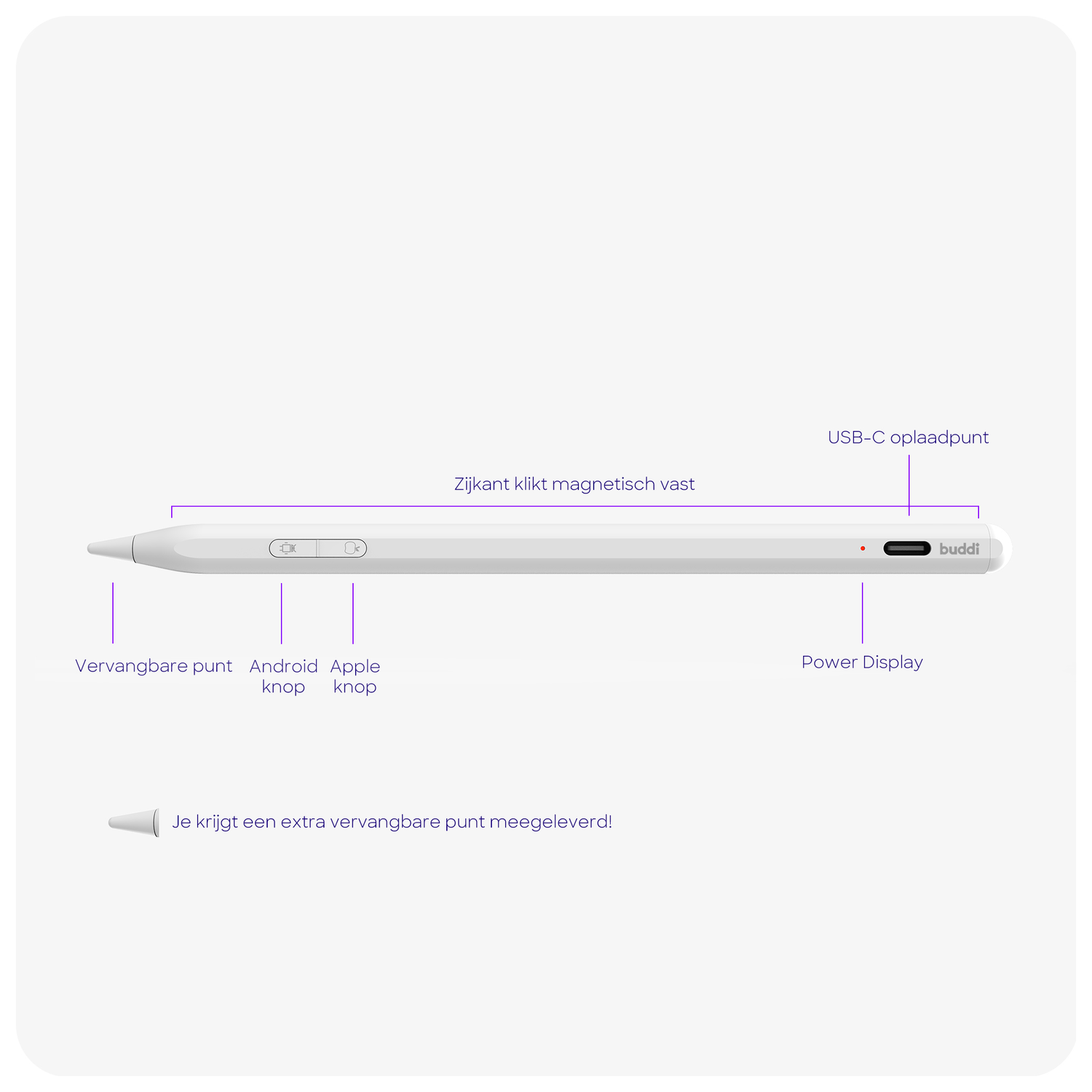 Buddi Flow 2 Universele Stylus Pen voor Android en iPad Wit afbeelding 2