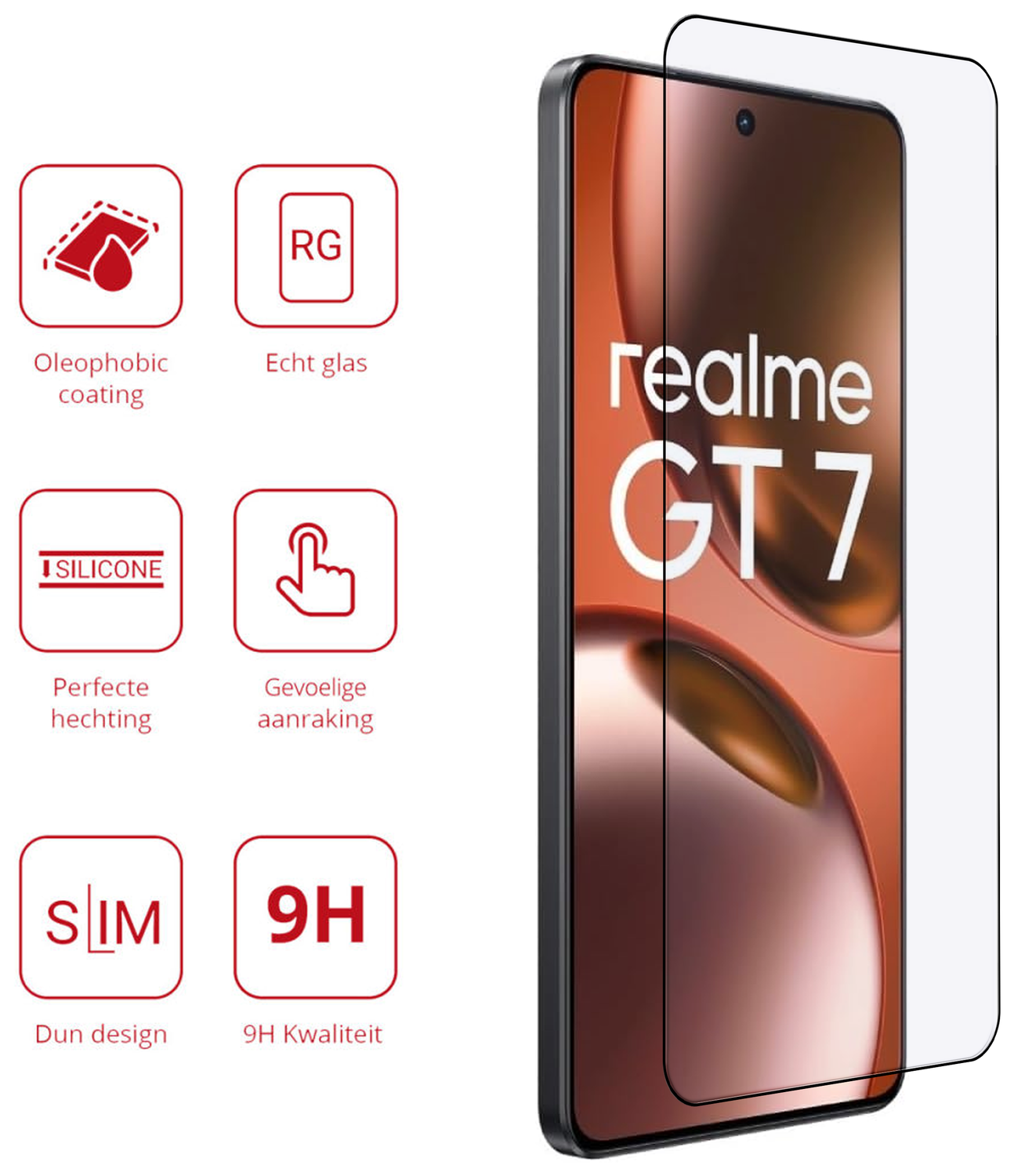 Rosso Realme GT 7 / GT 7T 9H Tempered Glass Screen Protector afbeelding 2
