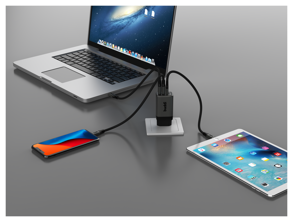 Buddi Power 65W 2x USB-C + USB-A Oplader met USB-C Kabel 1M Grijs afbeelding 24