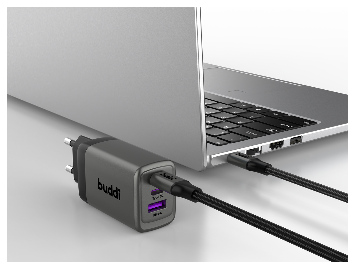 Buddi Power 65W 2x USB-C + USB-A Oplader met USB-C Kabel 1M Grijs afbeelding 25