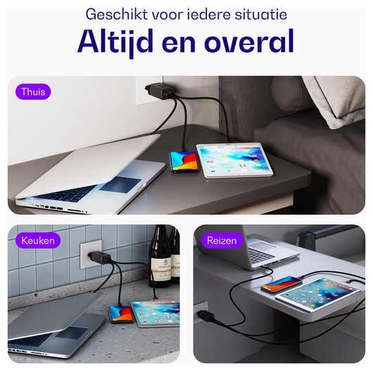 Buddi Power 65W 2x USB-C + USB-A Oplader met USB-C Kabel 1M Grijs afbeelding 5