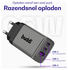 Buddi Power 65W 2x USB-C + USB-A Oplader met USB-C Kabel 1M Grijs afbeelding 3