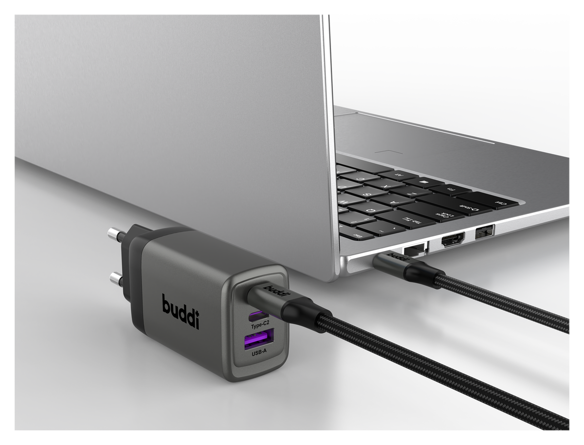 Buddi Power 65W 2x USB-C + USB-A Oplader met USB-C Kabel 2M Grijs afbeelding 25