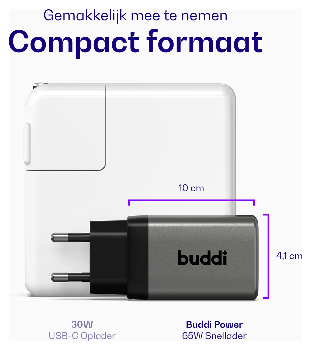 Buddi Power 65W 2x USB-C + USB-A Oplader met USB-C Kabel 2M Grijs afbeelding 4