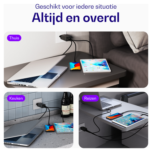 Buddi Power 65W 2x USB-C + USB-A Oplader met USB-C Kabel 2M Grijs afbeelding 5