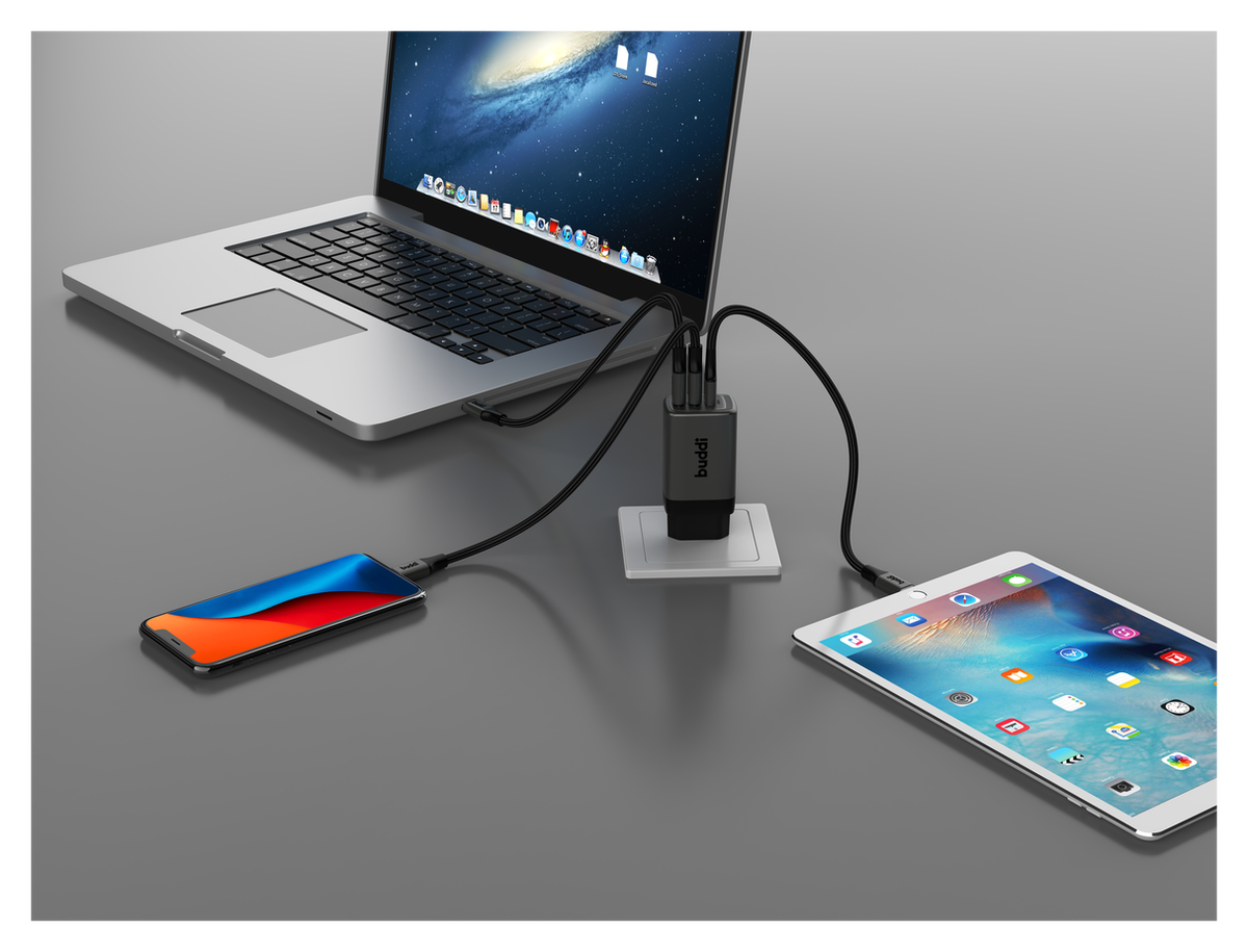 Buddi Power 65W 2x USB-C + USB-A Oplader met USB-C Kabel 3M Grijs afbeelding 24