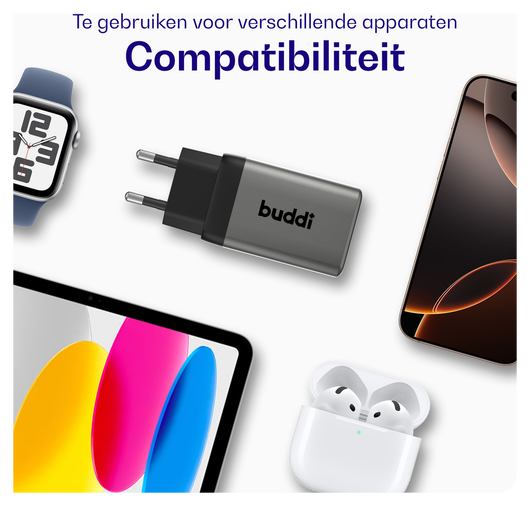 Buddi Power 65W 2x USB-C + USB-A Oplader met USB-C Kabel 3M Grijs afbeelding 6