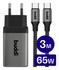 Buddi Power 65W 2x USB-C + USB-A Oplader met USB-C Kabel 3M Grijs