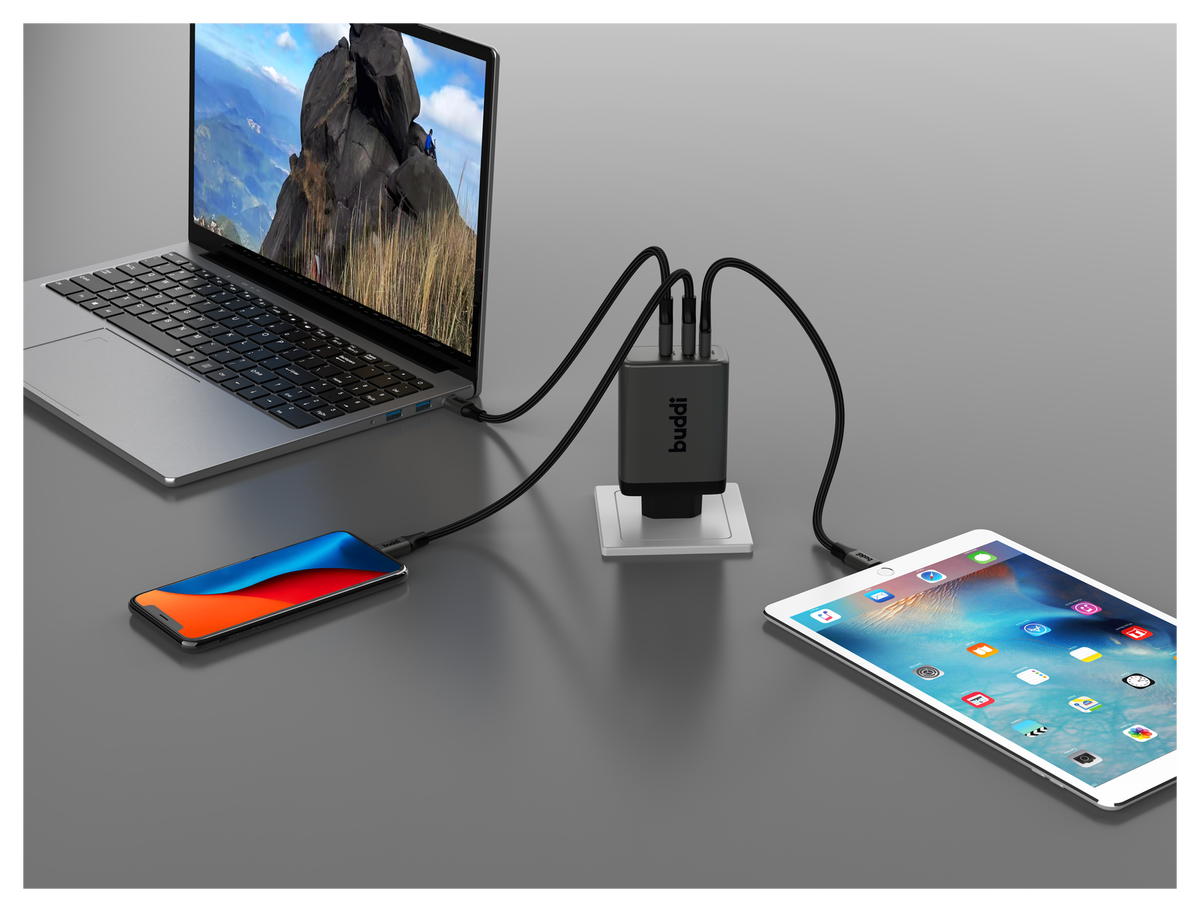 Buddi Power 100W 2x USB-C + USB-A Oplader met USB-C Kabel 1M Grijs afbeelding 25