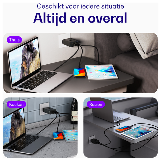 Buddi Power 100W 2x USB-C + USB-A Oplader met USB-C Kabel 1M Grijs afbeelding 5