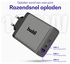 Buddi Power 100W 2x USB-C + USB-A Oplader met USB-C Kabel 1M Grijs afbeelding 3