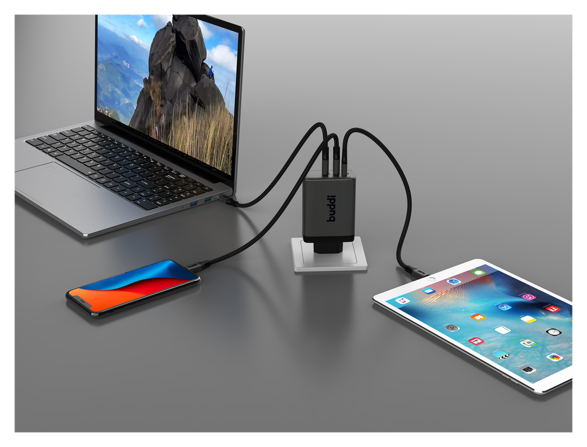 Buddi Power 100W 2x USB-C + USB-A Oplader met USB-C Kabel 2M Grijs afbeelding 25