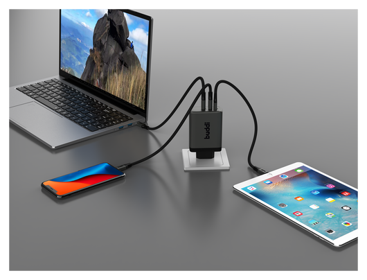 Buddi Power 100W 2x USB-C + USB-A Oplader met USB-C Kabel 2M Grijs afbeelding 25