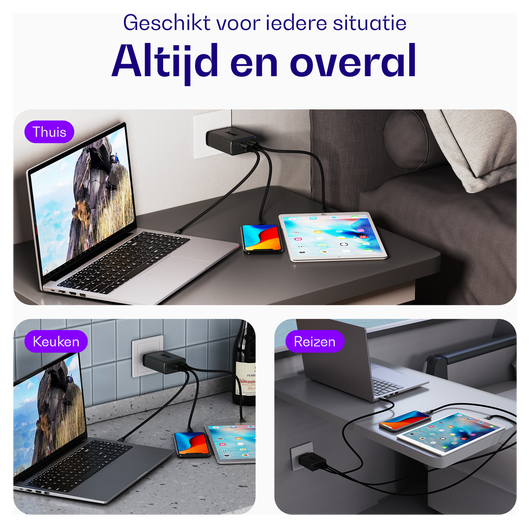 Buddi Power 100W 2x USB-C + USB-A Oplader met USB-C Kabel 2M Grijs afbeelding 5