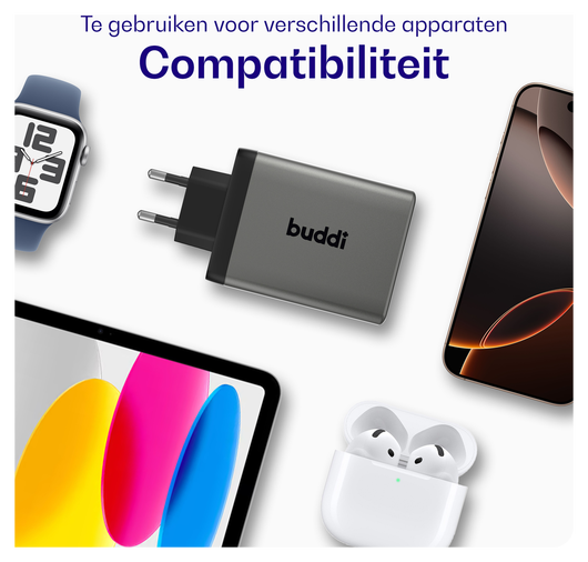 Buddi Power 100W 2x USB-C + USB-A Oplader met USB-C Kabel 2M Grijs afbeelding 6
