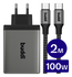Buddi Power 100W 2x USB-C + USB-A Oplader met USB-C Kabel 2M Grijs