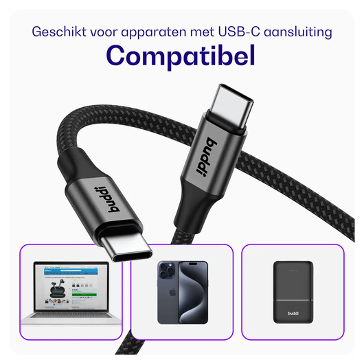 Buddi Power 100W 2x USB-C + USB-A Oplader met USB-C Kabel 3M Grijs afbeelding 11