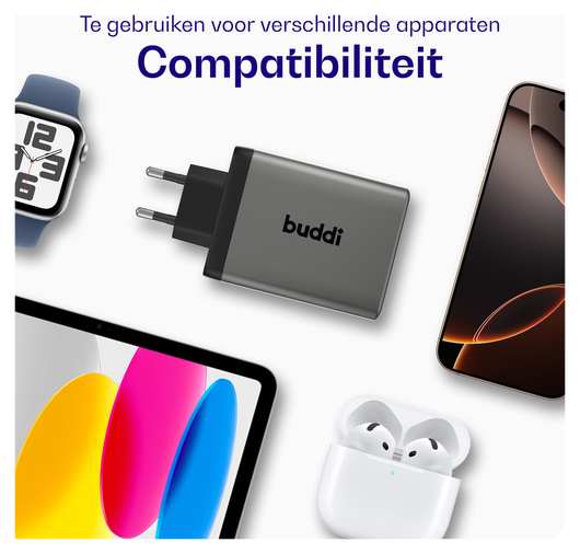 Buddi Power 100W 2x USB-C + USB-A Oplader met USB-C Kabel 3M Grijs afbeelding 6