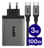 Buddi Power 100W 2x USB-C + USB-A Oplader met USB-C Kabel 3M Grijs
