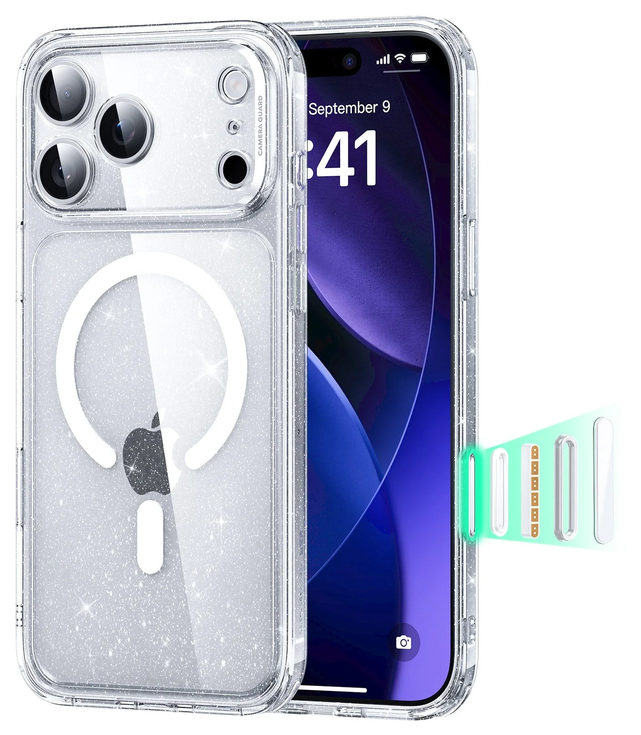 ESR Classic Hybrid iPhone 17 Pro Hoesje MagSafe Back Cover Glitter Transparant afbeelding 1