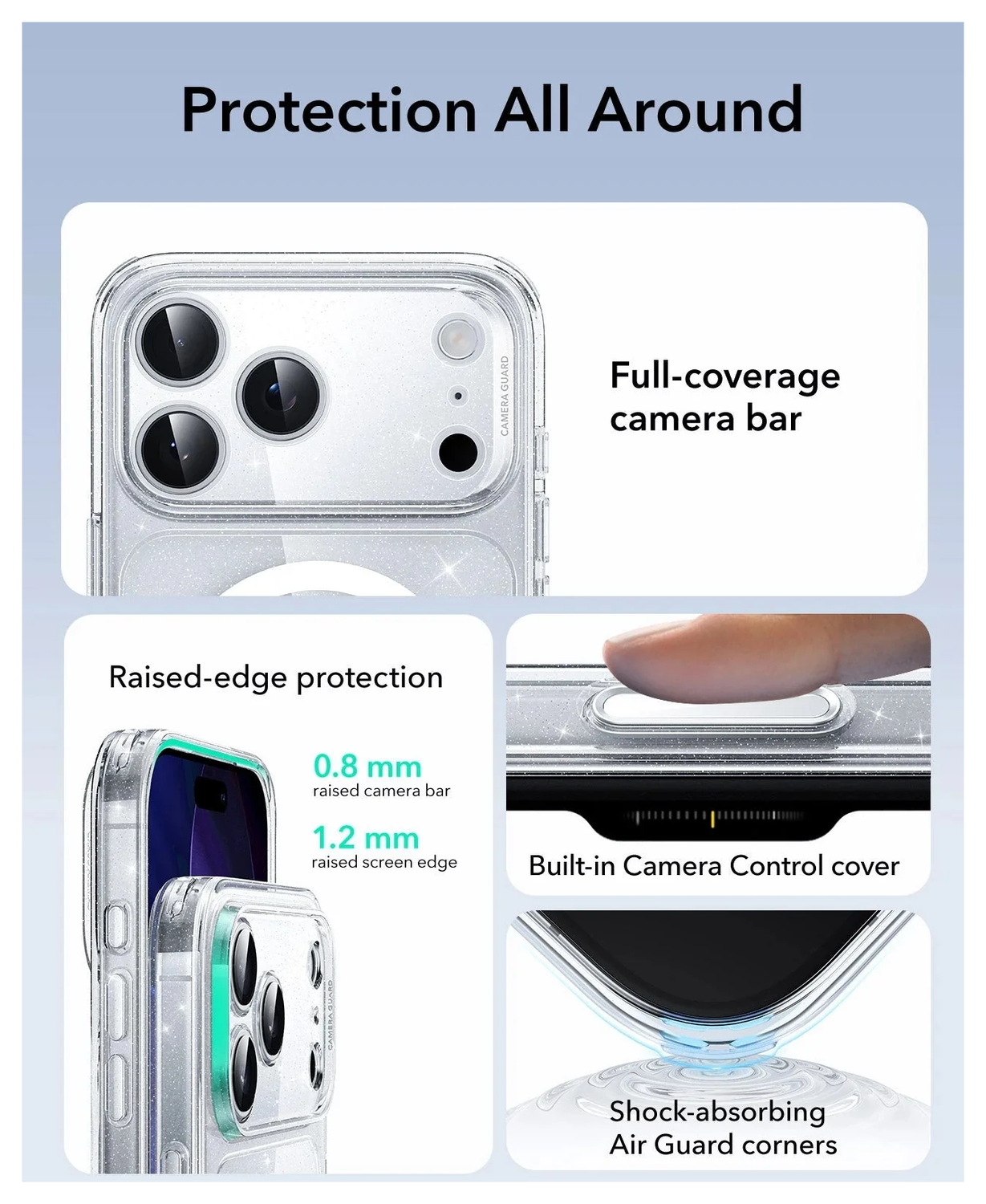 ESR Classic Hybrid iPhone 17 Pro Hoesje MagSafe Back Cover Glitter Transparant afbeelding 3