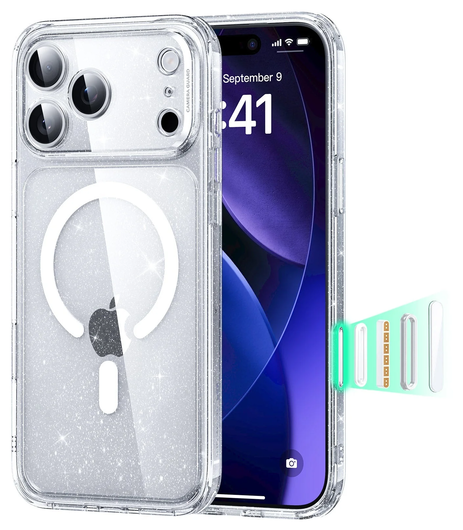 ESR Classic Hybrid iPhone 17 Pro Hoesje MagSafe Back Cover Glitter Transparant afbeelding 1
