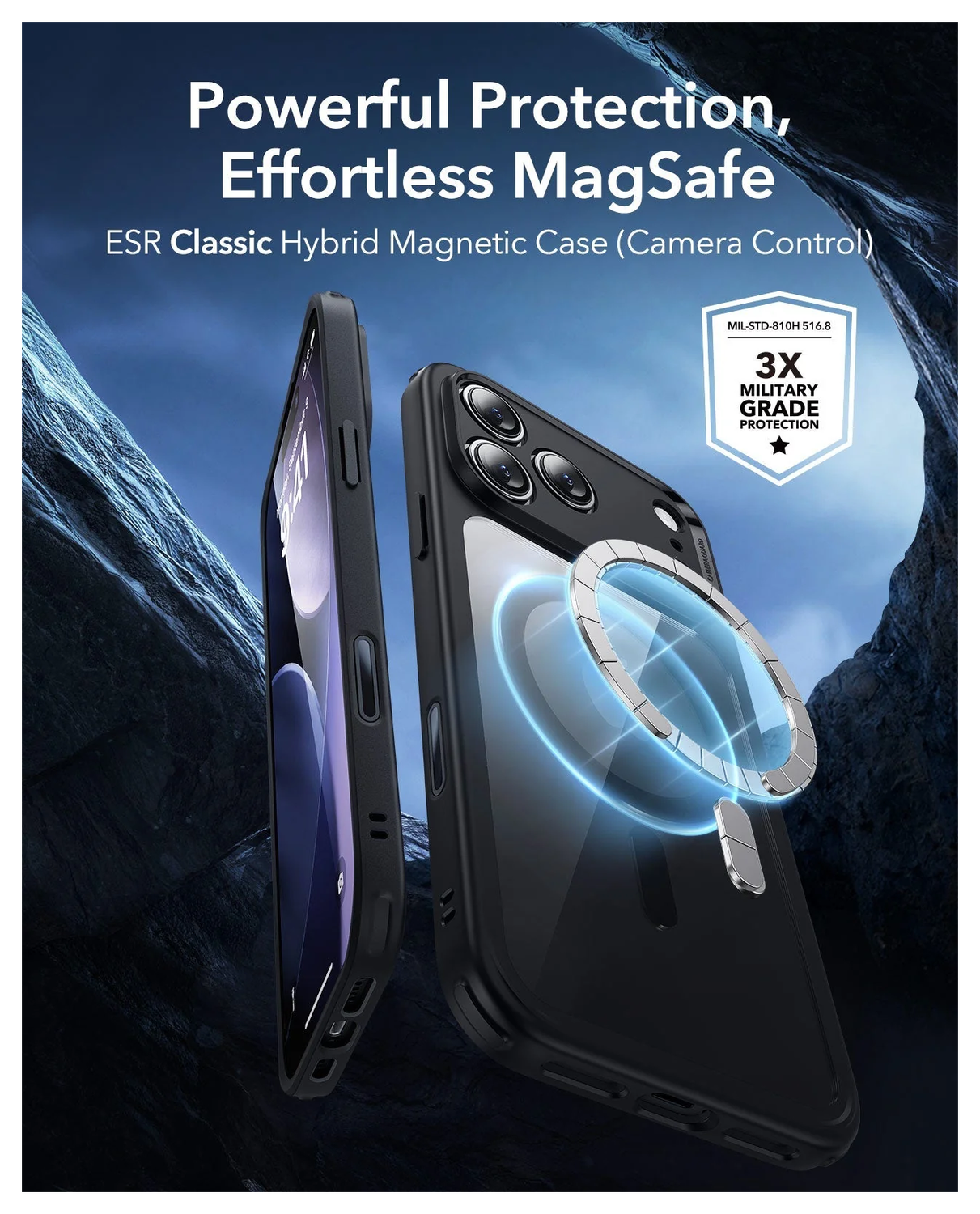 ESR Classic Hybrid iPhone 17 Pro Max Hoesje MagSafe Back Cover Transparant Zwart afbeelding 2