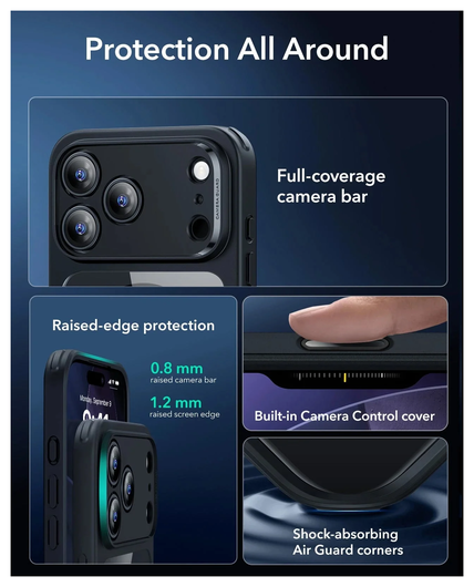 ESR Classic Hybrid iPhone 17 Pro Max Hoesje MagSafe Back Cover Transparant Zwart afbeelding 3