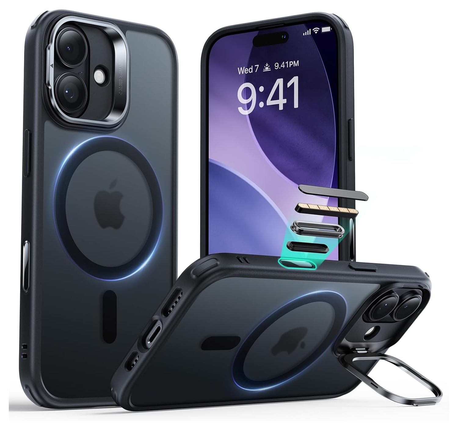 ESR Classic Hybrid MagSafe iPhone 17 Hoesje Stand Back Cover Frosted Zwart afbeelding 1