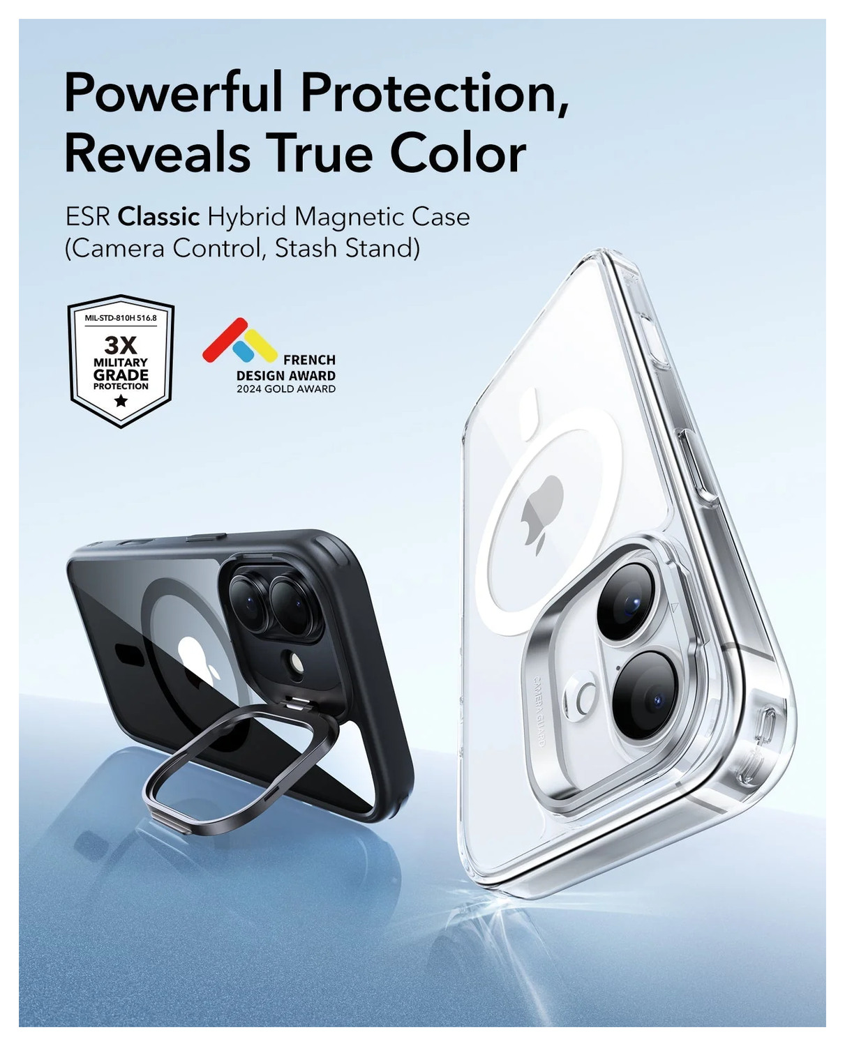 ESR Classic Hybrid MagSafe iPhone 17 Hoesje Stand Back Cover Transparant Zwart afbeelding 2