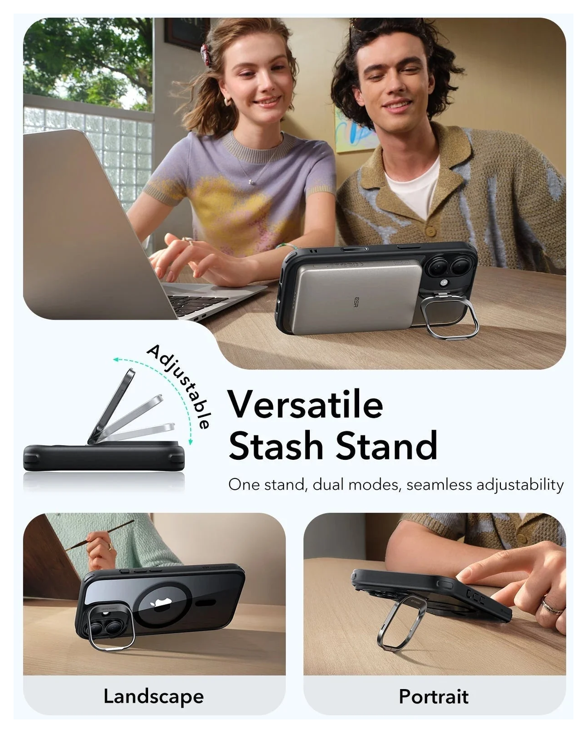 ESR Classic Hybrid MagSafe iPhone 17 Hoesje Stand Back Cover Transparant Zwart afbeelding 5