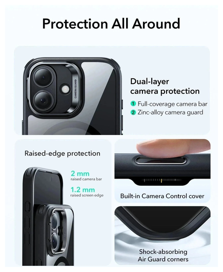 ESR Classic Hybrid MagSafe iPhone 17 Hoesje Stand Back Cover Transparant Zwart afbeelding 4