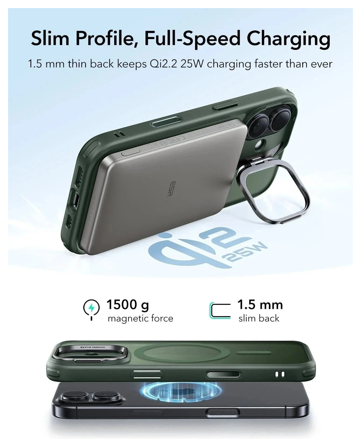 ESR Classic Hybrid MagSafe iPhone 17 Hoesje Stand Back Cover Groen afbeelding 8