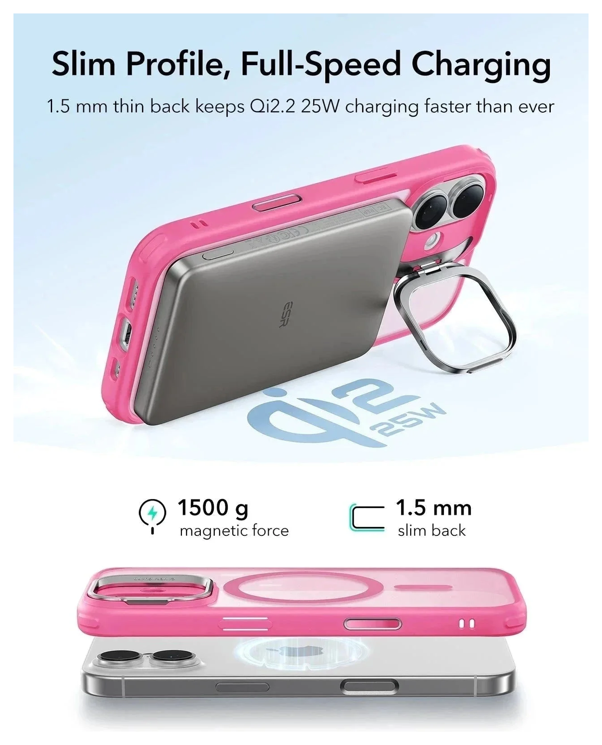 ESR Classic Hybrid MagSafe iPhone 17 Hoesje Stand Back Cover Roze afbeelding 6