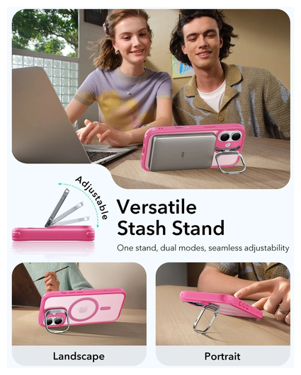 ESR Classic Hybrid MagSafe iPhone 17 Hoesje Stand Back Cover Roze afbeelding 5