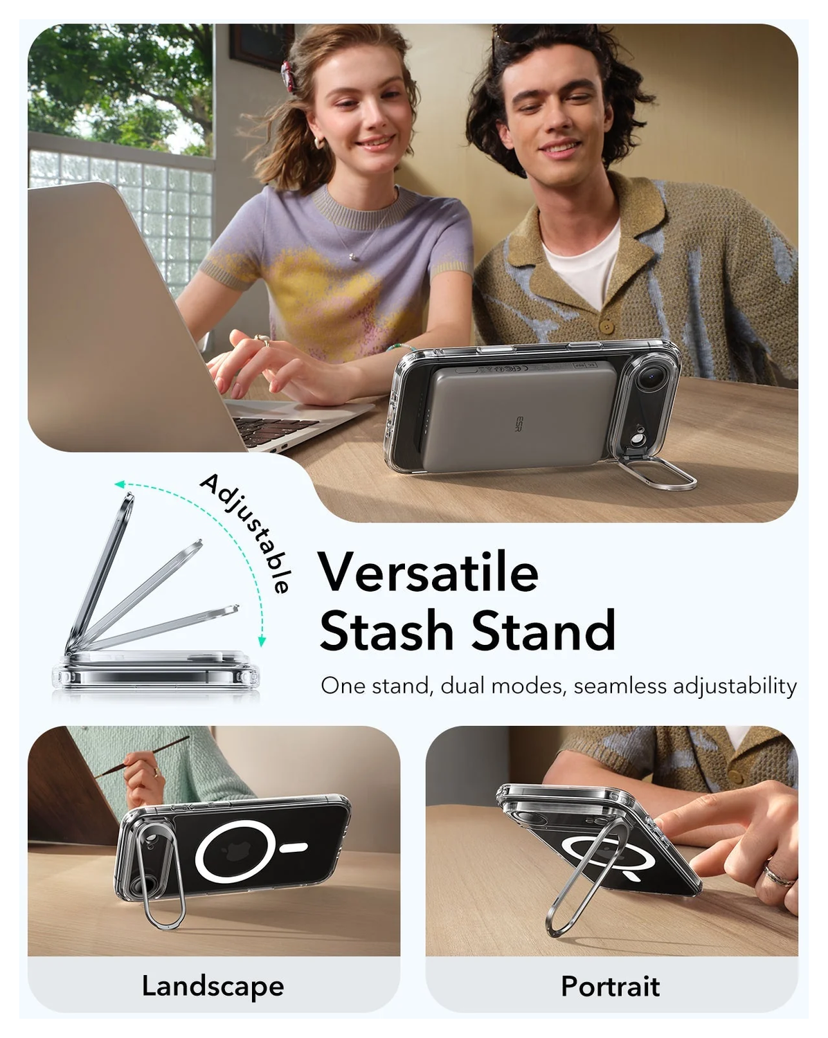 ESR Classic Hybrid MagSafe iPhone 17 Air Hoesje Stand Transparant afbeelding 5