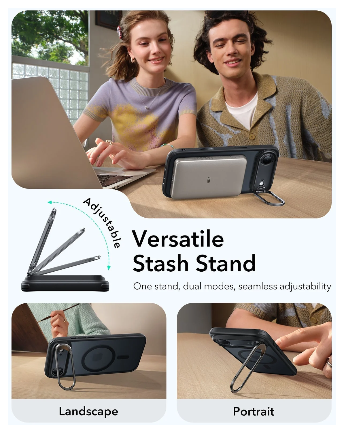 ESR Classic Hybrid MagSafe iPhone Air Hoesje Stand Frosted Zwart afbeelding 5