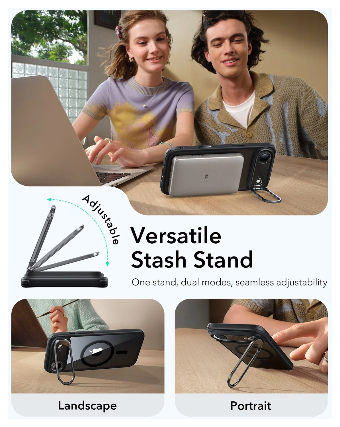 ESR Classic Hybrid MagSafe iPhone 17 Air Hoesje Stand Transparant Zwart afbeelding 5