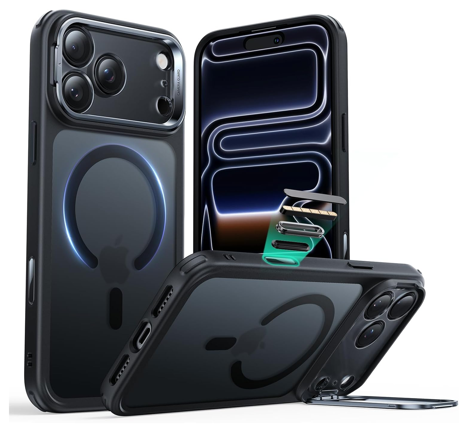 ESR Classic Hybrid MagSafe iPhone 17 Pro Hoesje Stand Frosted Zwart afbeelding 1