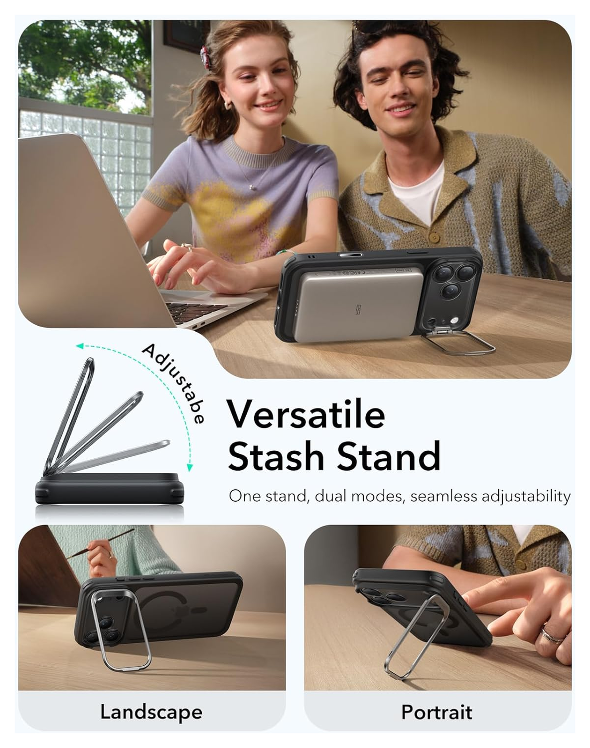 ESR Classic Hybrid MagSafe iPhone 17 Pro Hoesje Stand Frosted Zwart afbeelding 5