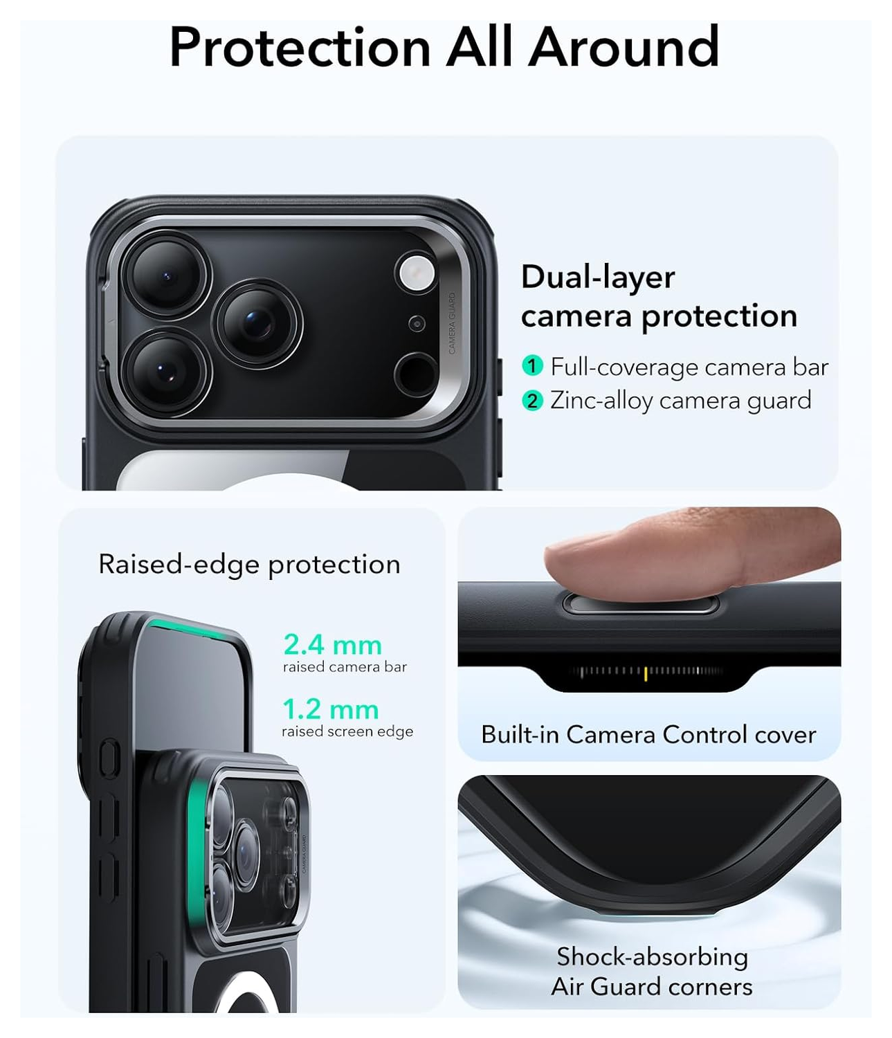 ESR Classic Hybrid MagSafe iPhone 17 Pro Hoesje Stand Transparant Zwart afbeelding 4