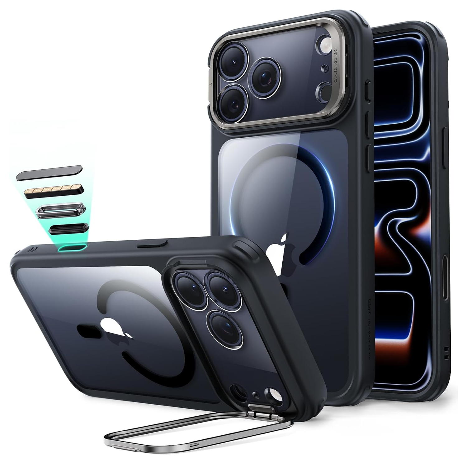 ESR Classic Hybrid MagSafe iPhone 17 Pro Hoesje Stand Transparant Zwart afbeelding 1