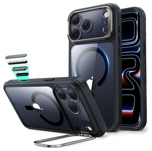 ESR Classic Hybrid MagSafe iPhone 17 Pro Hoesje Stand Transparant Zwart afbeelding 1