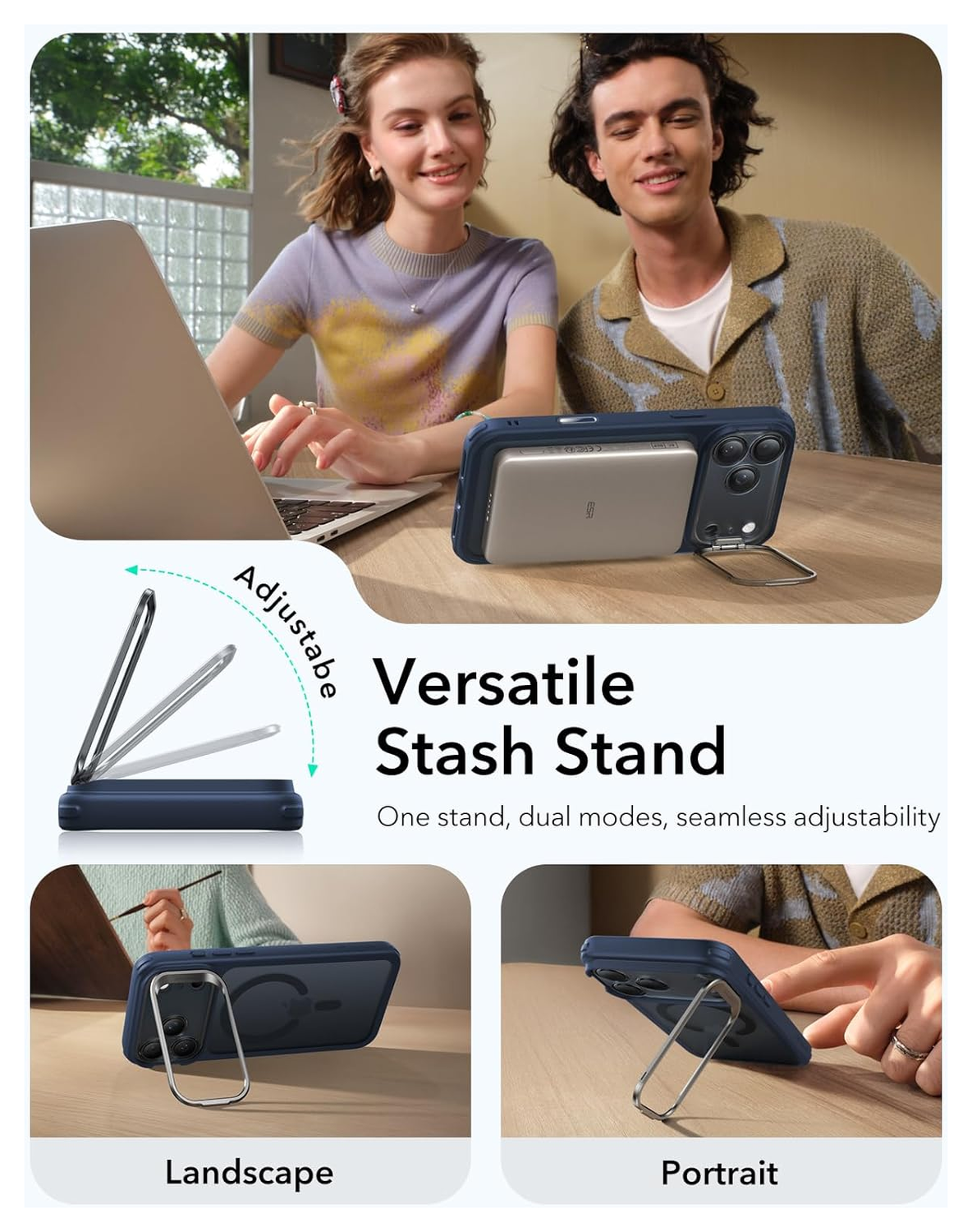 ESR Classic Hybrid MagSafe iPhone 17 Pro Hoesje Stand Blauw afbeelding 5