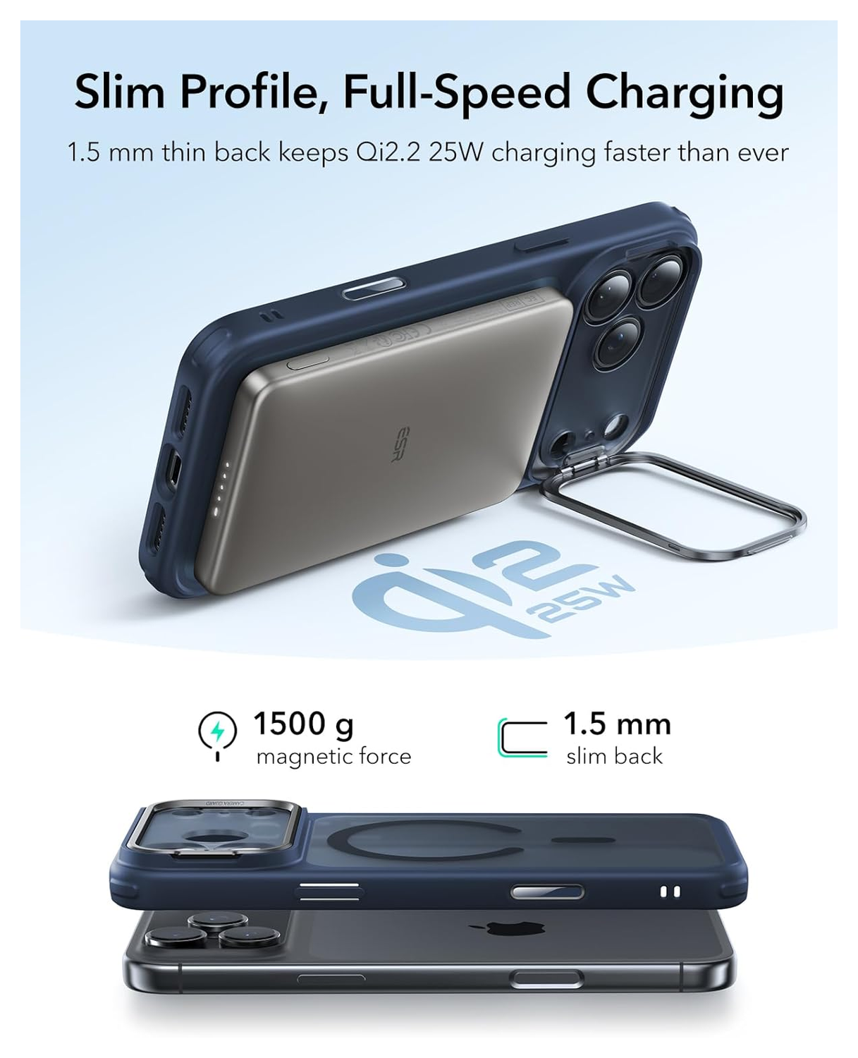 ESR Classic Hybrid MagSafe iPhone 17 Pro Hoesje Stand Blauw afbeelding 7