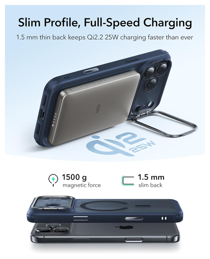 ESR Classic Hybrid MagSafe iPhone 17 Pro Hoesje Stand Blauw afbeelding 7