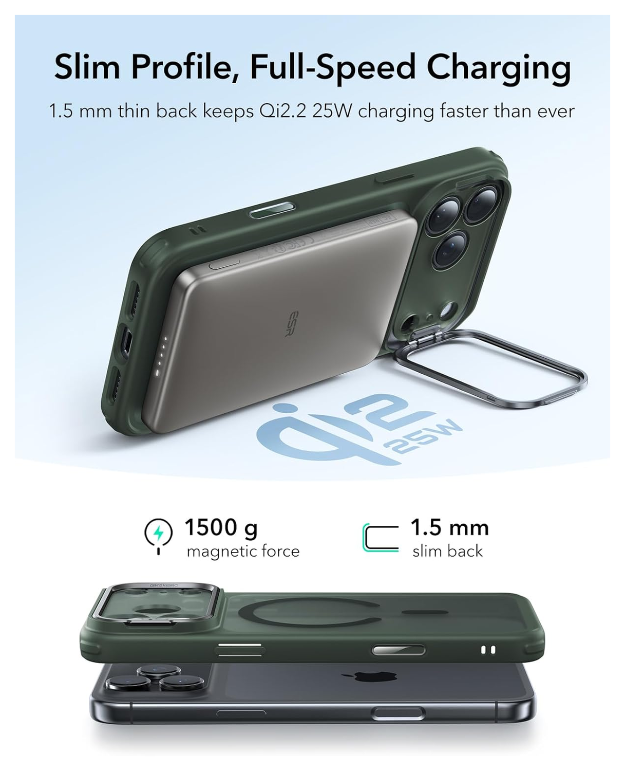 ESR Classic Hybrid MagSafe iPhone 17 Pro Hoesje Stand Groen afbeelding 6