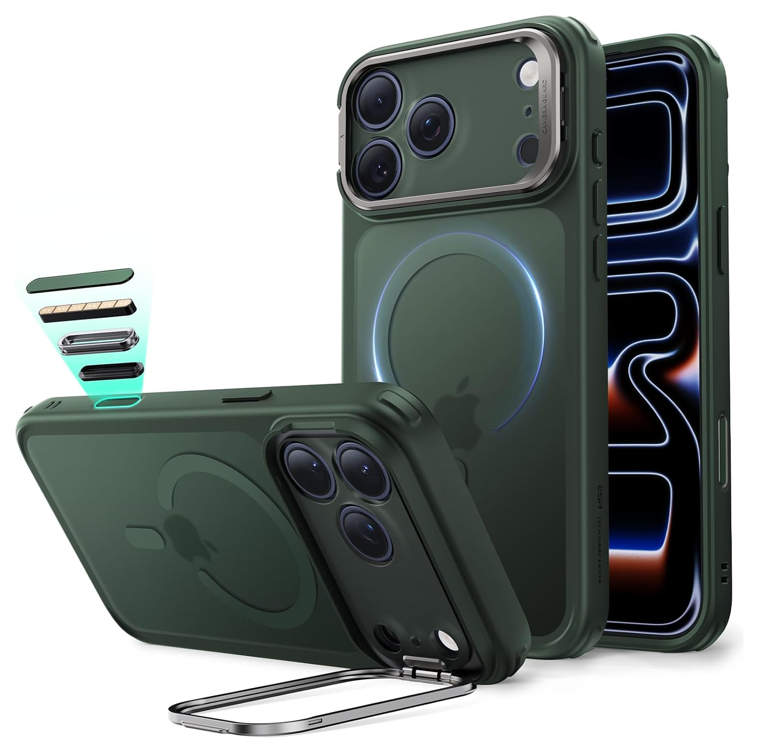 ESR Classic Hybrid MagSafe iPhone 17 Pro Hoesje Stand Groen afbeelding 1